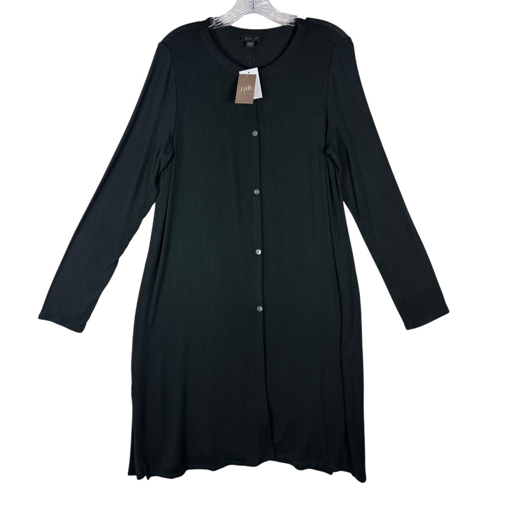 J. Jill Wearever Black Button Front Long Cardigan Tunic Sweater Medium NWT